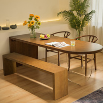 Nordic all solid wood dining table and chairs Japanese style minimalist semicircular acrylic table home log island dining table with chairs
