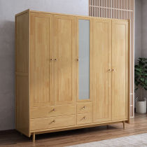 Nordic solid wood flat door four-door and five-door wardrobe modern simple log storage cabinet storage cabinet large bedroom wardrobe
