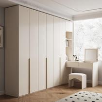 Solid wood wardrobe cream style simple modern European pine board skin-feel desk integrated corner cabinet particle board large wardrobe