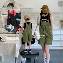 Different parent-child outfits baby sleeveless vest asymmetrical boys and girls overalls shorts set jumpsuits mother-child outfits