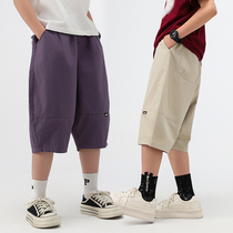Fat girls cropped pants childrens summer clothes plus fat plus size pure cotton loose mid-pants overalls students thin shorts