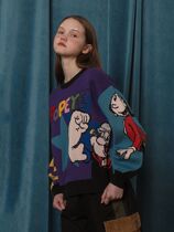 Japanese retro womens embroidered round neck sweater oil painting cartoon Popeye loose pullover knitted autumn and winter outer wear