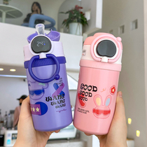 Cute childrens 316 food-grade thermos cup for girls high-looking smart temperature-sensing kettle special straw cup for school