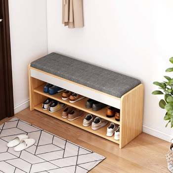 Shoe-Changing Bench and Shoe Cabinet Combo for Home Use at the Entrance, with a Soft Cushion for Sitting and Wearing Shoes, Long Bench for Entryway, Shoe Rack