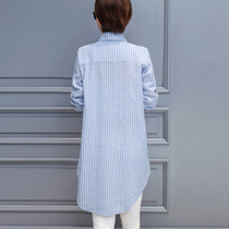 Fat Sister Spring 2024 New Womens Large Size Loose Slimming Tops Womens Outerwear Striped Spring Shirts