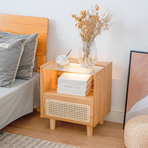 Rattan bedside table bedroom small storage cabinet simple solid wood bedside cabinet small cabinet