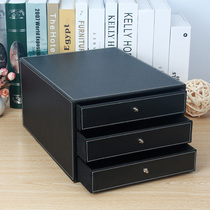 Leather desktop office supplies file cabinet storage cabinet box a4 paper tape drawer type file cabinet organization wooden