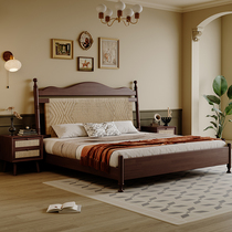 WT9P solid wood rattan bed wabi-sabi style double bed modern simple French retro bed and breakfast new Chinese style bedroom bed
