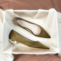 1961 black professional flat womens shoes 2024 new spring and summer satin temperament shallow mouth work shoes