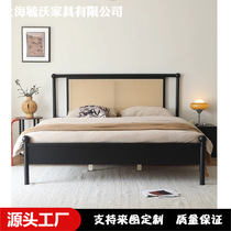 American solid wood retro double bed master bedroom 1 51 8m bedroom French rattan antique style large bed hotel and bed and breakfast