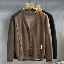 Nordic niche minimalist splicing v-neck sweater cardigan coat mens sweater spring and autumn casual jacket mens clothing