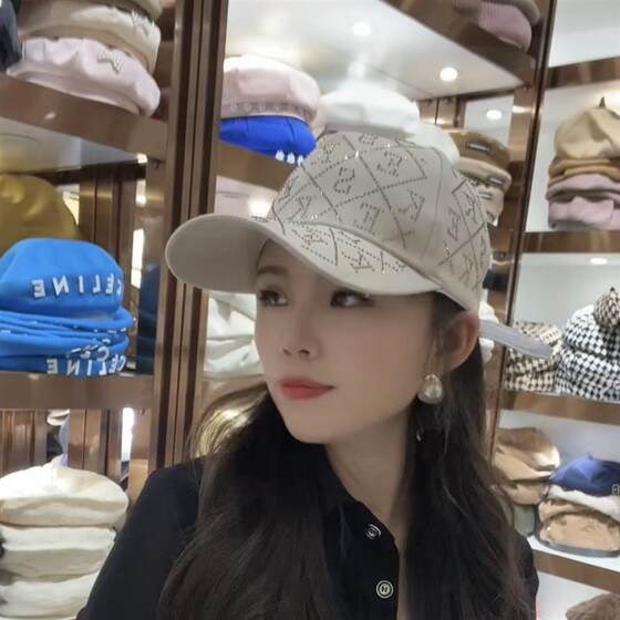 A-6 Summer New Sunshade Baseball Cap Ske Letter Internet Celebrity Casual Shiny Diamond Duckbill Cap Sun Protection Hat for Women Breathable