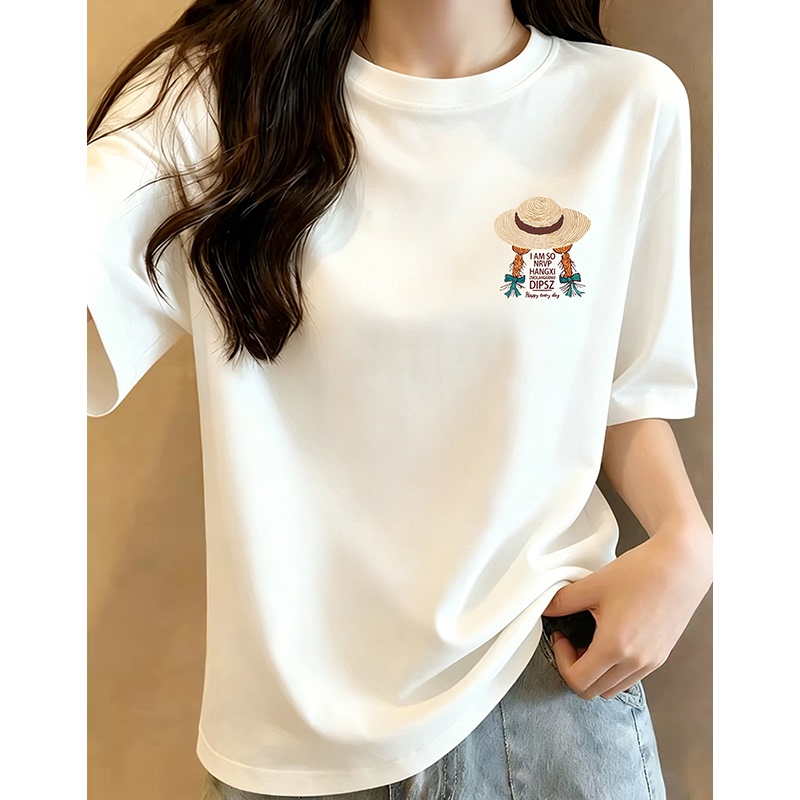 Pure Cotton White Short-Sleeve T-Shirt for Women, Summer 2026 New Popular Style, Plus Size, Very Flattering Half-Sleeve Top