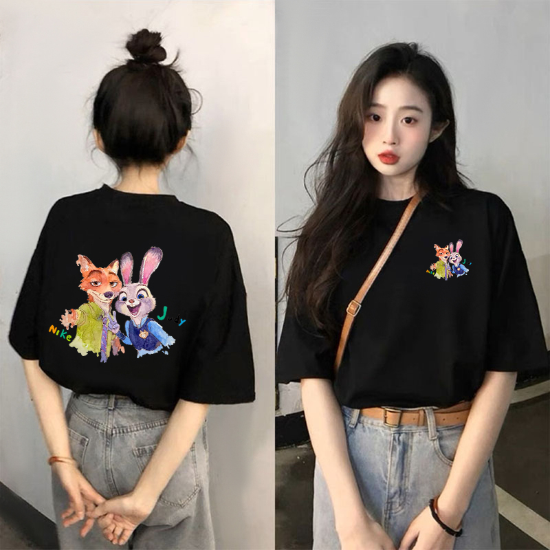 Summer Cartoon Pure Cotton Black Short-Sleeve T-Shirt for Women 2026 New Popular Rabbit Police Officer Half-Sleeve Top Trendy Tee Summer Cartoon Pure Cotton Black Short-Sleeve T-Shirt for Women 2026 New Popular Rabbit Police Officer Half-Sleeve Top Trendy Tee