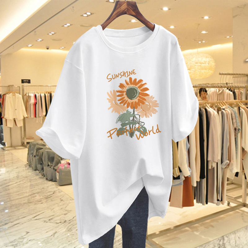 White Mid-Length Pure Cotton Short-Sleeve T-Shirt for Women, Summer 2026 New European Style, Loose Fit, Plus Size Half-Sleeve Top