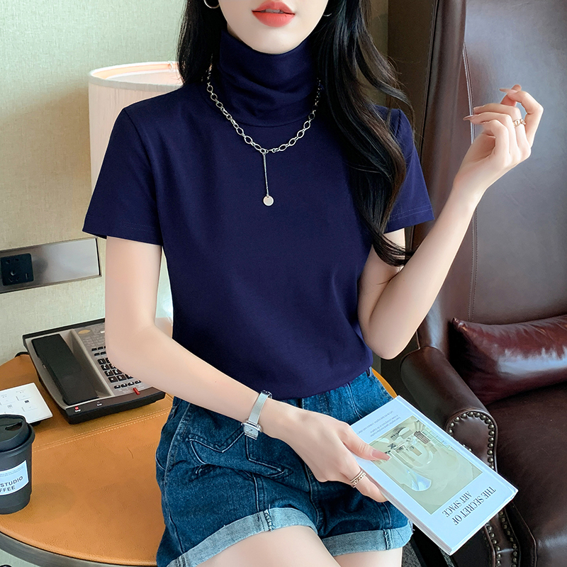 High-Neck Short-Sleeve Women's Turtleneck Slim-Fit Neck-Protecting T-Shirt Base Layer for Women, 2026 Spring and Autumn New Versatile Trendy Style