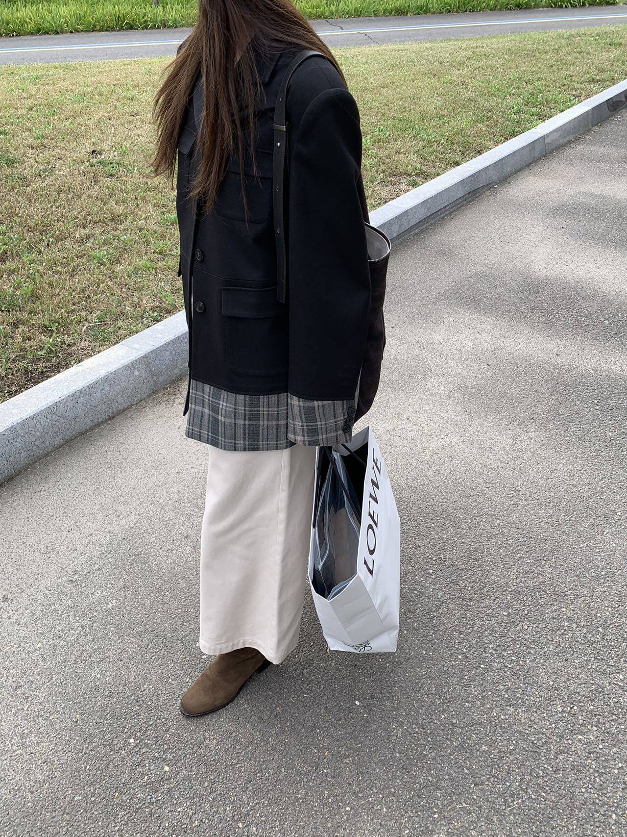 Теперь маткаси CDG девушка плед цвет hit сращивание дизайн смысл пальто костюм 