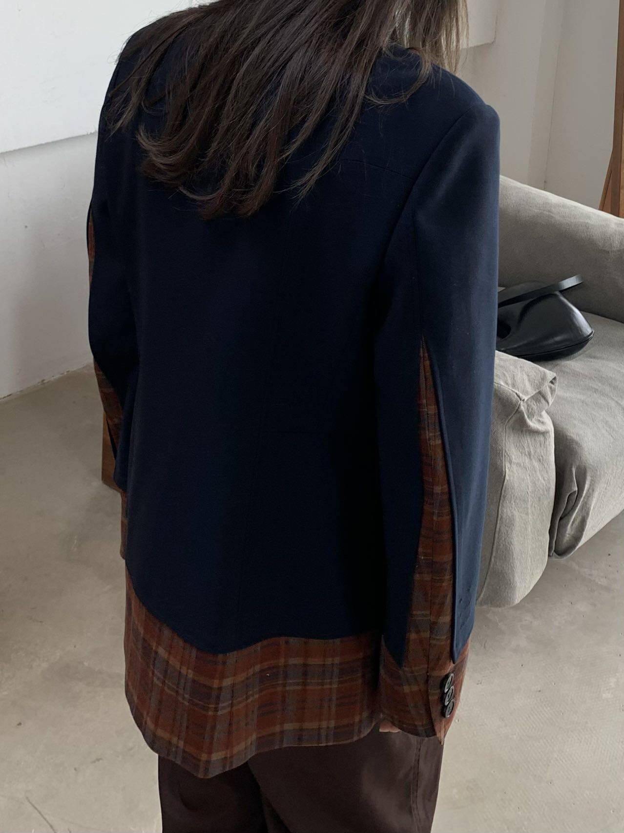 Теперь маткаси CDG девушка плед цвет hit сращивание дизайн смысл пальто костюм 