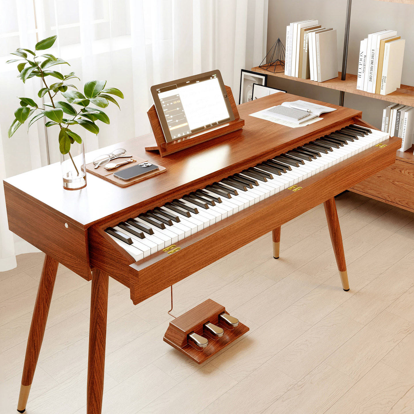 Beiduochen 88-Key Weighted Keyboard Electric Piano with Desk and Drawer, Suitable for Adults and Children, Beginner Entry-Level, Home Use, Professional Level Ten