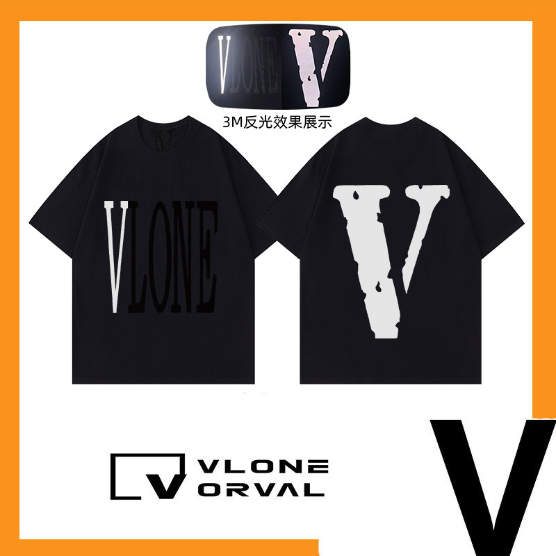 Подлинная футболка VLONE ORVAL со светоотражающим принтом big V с короткими рукавами, мужская футболка американского бренда high street fashion, свободная женская летняя одежда с короткими рукавами Изображение 1
