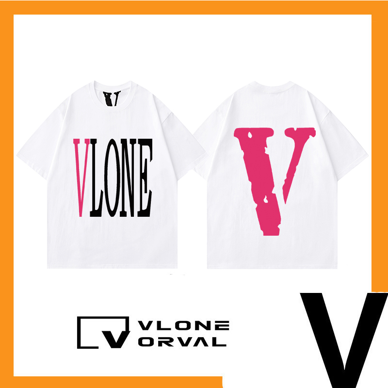 Vlone Orval Solid Color Pink Large V Short-Sleeve Pure Cotton T-Shirt Couple Style Wang Yibo Same Style Daily Trendy Streetwear Summer