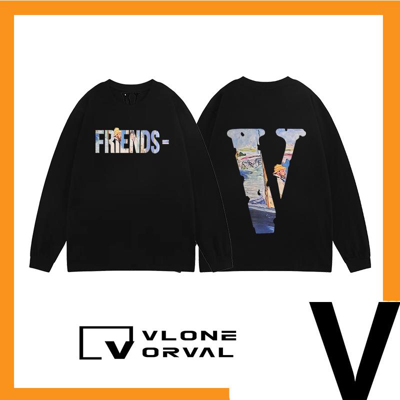 Authentic Vlone Orval Oil Painting Monet Style American Spring and Autumn Thin Loose-Fitting Long-Sleeve T-Shirt for Men and Women Couples