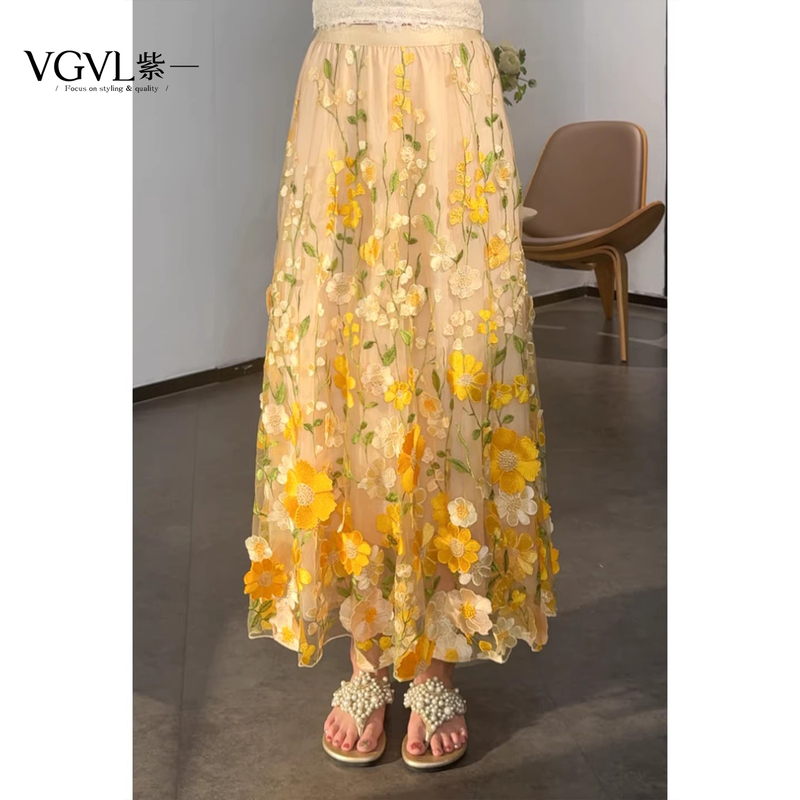Vgvl Xiao Zhuo Dress【Spring Wild】 Heavy Embroidery, French Romantic Style, Multi-Colored Flowers, High-End Feel 70514