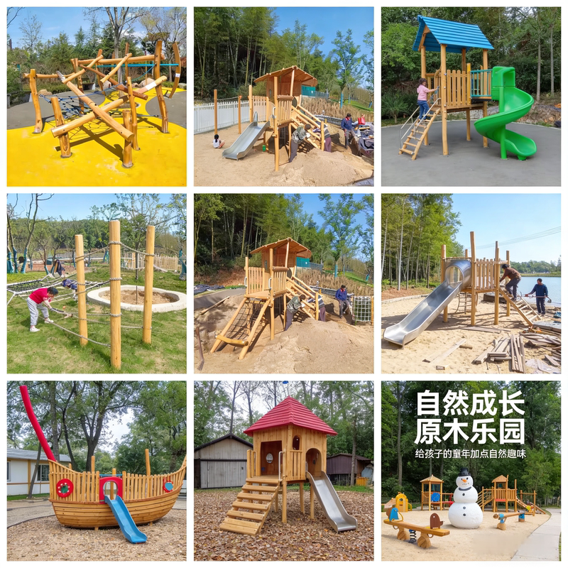 Outdoor Wooden Swing Climbing Frame Set with Seesaw, Children's Wooden Slide, and Acacia Wood Toys for Scenic Spots and Farms