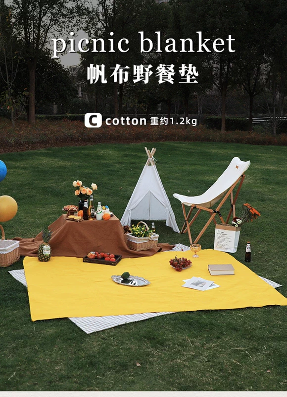 Lừa Xiaobei cắm trại ngoài trời vải dã ngoại thảm di động retro cực lớn dày vải dã ngoại bãi biển công viên thảm chống ẩm