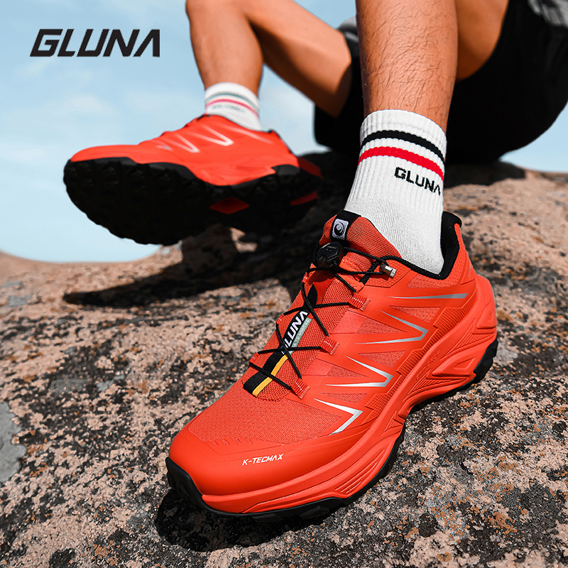 Gluna Summer Breathable Outdoor Trail Running Shoes for Men and Women, Red Hiking and Mountaineering Shoes, Non-Slip and Shock-Absorbing Gluna Summer Breathable Outdoor Trail Running Shoes for Men and Women, Red Hiking and Mountaineering Shoes, Non-Slip and Shock-Absorbing
