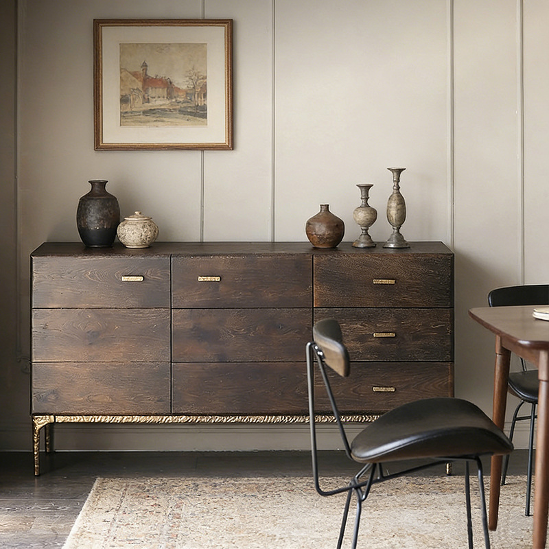 Artistic Symbol/Nordic Expression French Oak Yuzu Sideboard All Solid Wood Living Room Tv Cabinet Retro Chest of Drawers