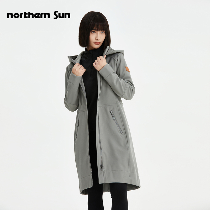 Canada's North Mountain Outdoor Fleece Soft Shell Windbreaker for Women, Mid-Length, Autumn and Winter, Waist-Cinching, Warm, Water-Repellent, Windproof 0416