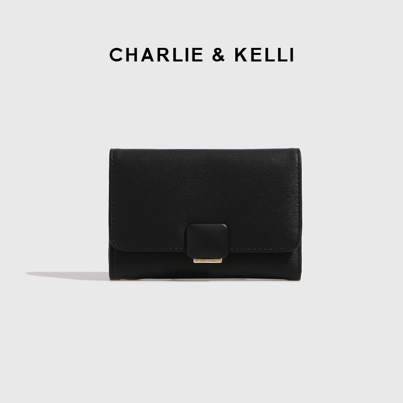 Official Website C&K Flagship Store Women's Black High-End Card Holder and Wallet Combo, Compact Short Style, Lightweight Wallet