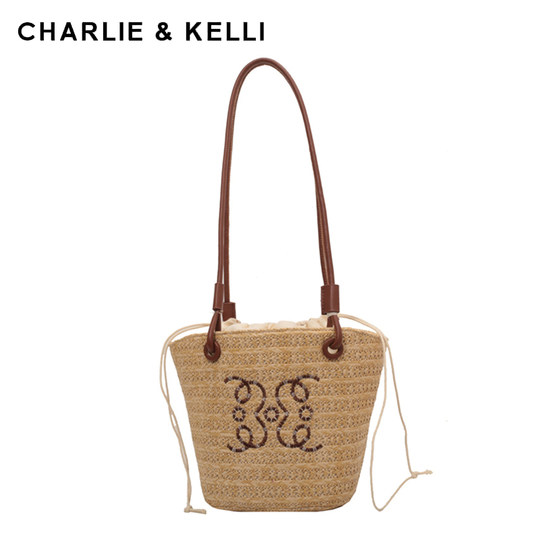 CHARLIE&KELLI women's bag summer new portable large tote bag woven bag seaside vacation straw bag ins