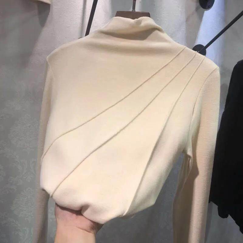 Half-high collar double-sidered velvet bottoming shirt womens -