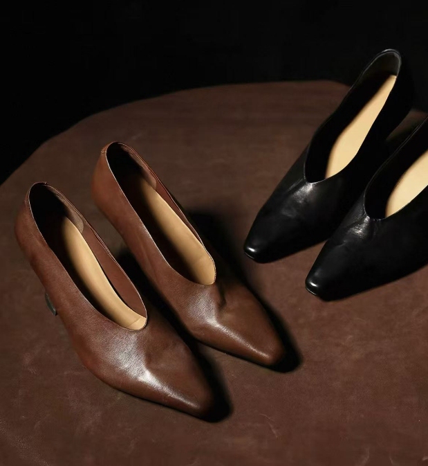 【High-Quality Items Return】Horse Leather High-Heeled Witch Shoes with a Pacifier-Shaped Toe, Slip-On Spring/Summer Shoes Gm07Ghy2169