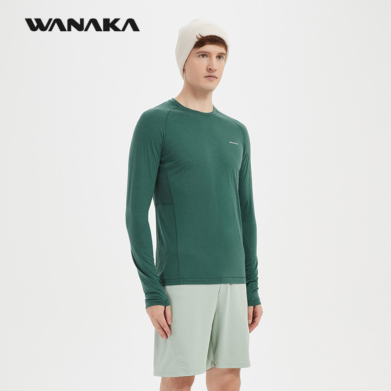 Wanaka Merino Wool 17.5 Micron Men's Long-Sleeved T-Shirt Breathable Quick-Drying Clothing for Outdoor Running and Hiking