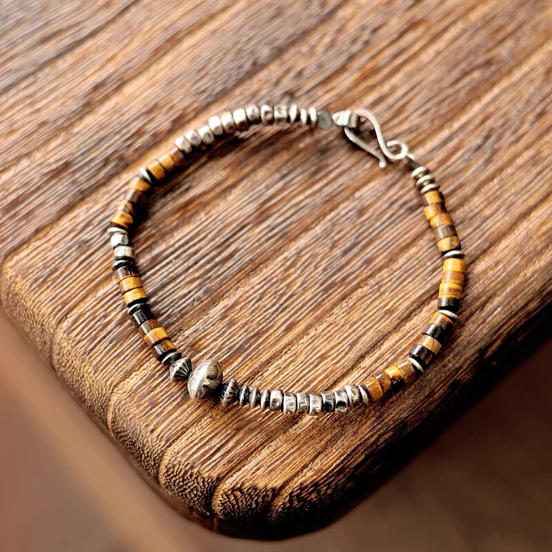 New Store Benefits: 925 Handmade Navajo Totem Bracelet with Direct-Cut Tiger Eye Stone, Unisex Bracelet for Men and Women