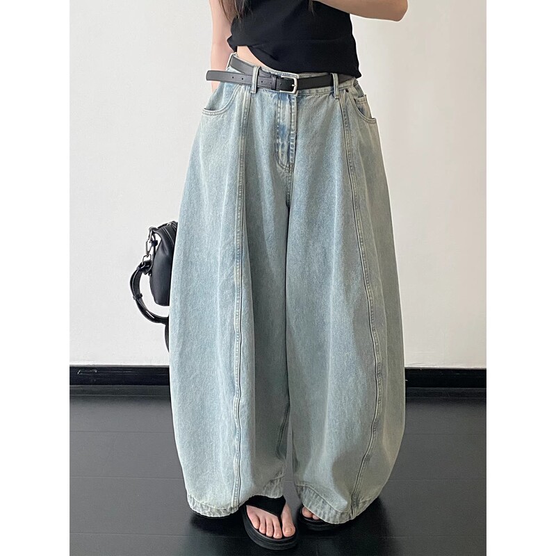 Extra Large Size Plus-Size Women's Washed Vintage Denim Wide-Leg Pants, Popular Style 2026 New Loose Casual Scimitar Pants