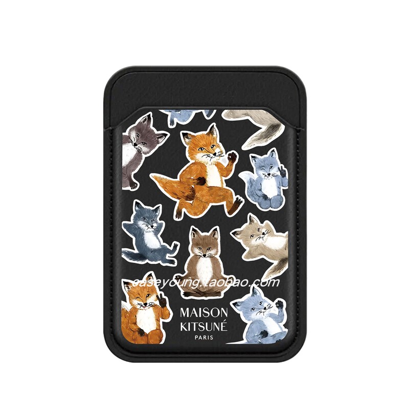 Magsafe Little Fox Magnetic Phone Holder Ring Holder Mainson Kitsune Leather Card Holder Black European and American Style