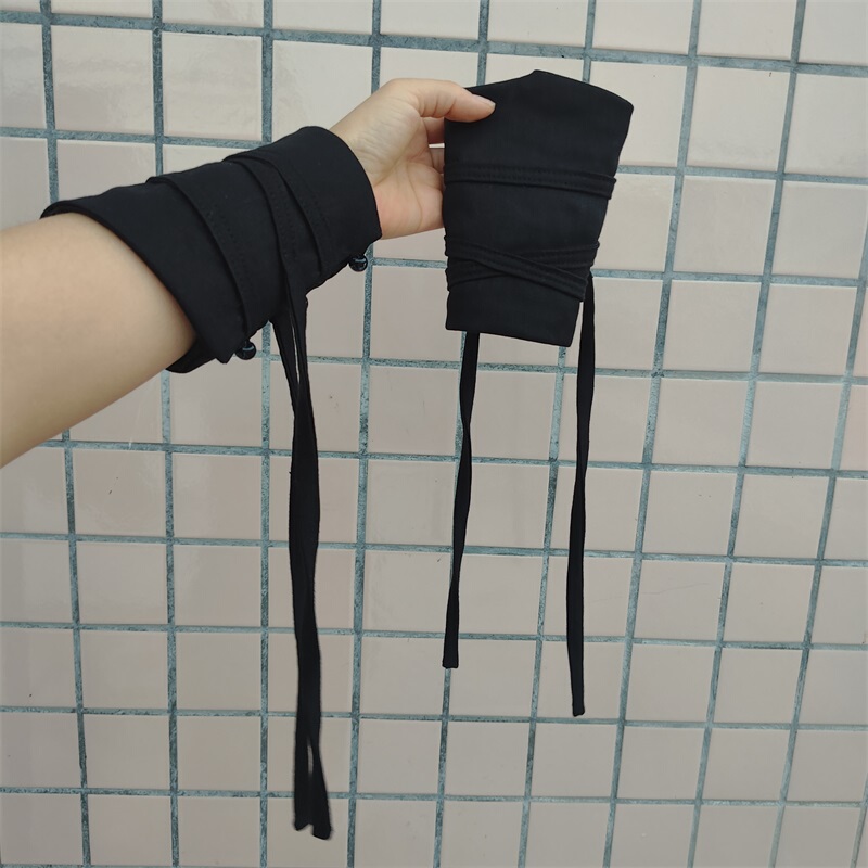 Black Cotton and Linen Ribbon Sleeves, Traditional Chinese Style Sleeves, Hanfu New Chinese Style Wrist Guards, National Trend Dress, Retro Style Cuffs