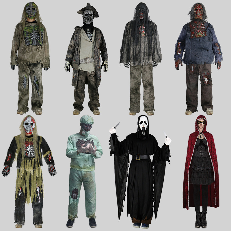 Horror Zombie Scream Costume Set Halloween Bar Escape Room Cosplay Skeleton Demon Grim Reaper Performance Costume