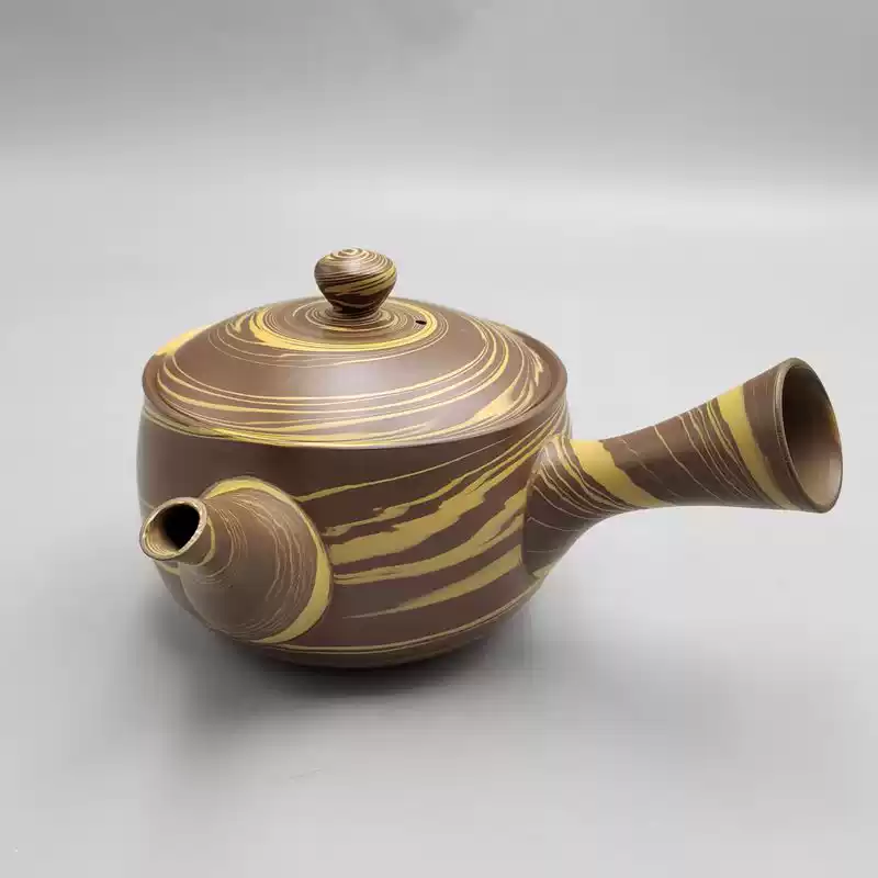 中古日本回流陶瓷茶壺萬古燒立花龍升手作橫手急須側把壺茶道具-淘寶