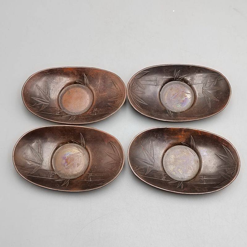 中古日本回流铜器金工家名越昌晴铜茶托龙纹杯托五客茶道具