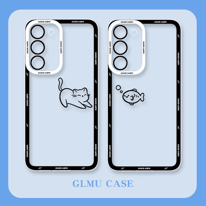 Line Art Cat Samsung S25 Ultra Phone Case Galaxy S24 Plus Compatible S23 Fe Small Fish S22+ Personalized A56 A55 A54 Full Protection Anti-Drop S21 Female A17 Male Note20U Simple S9