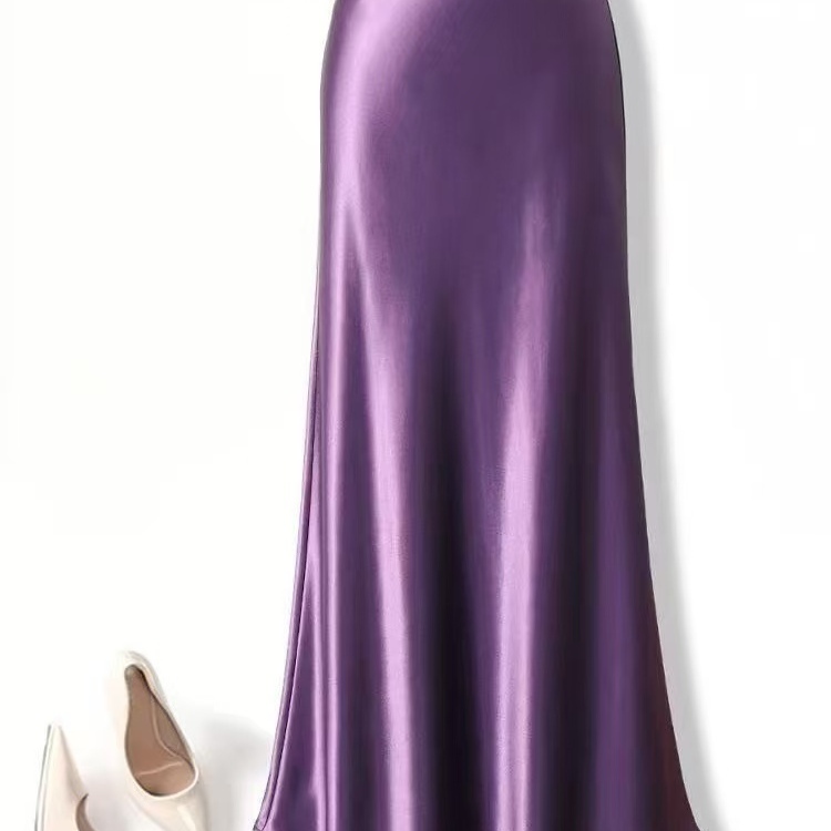 Fishtail Skirt, Mid-Length Skirt, High-Waisted Hip-Hugging Skirt, Long Style, Purple, Dark Purple, 5 Colors Available, 100% Mulberry Silk