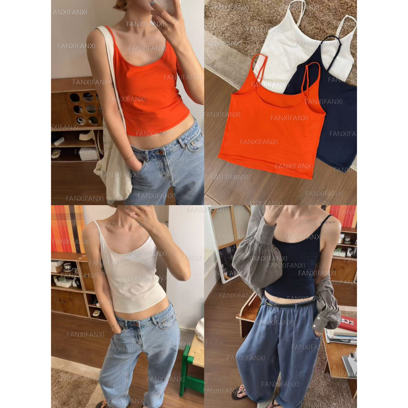 Orange Soda Minimalist Adjustable Spaghetti Strap Sleeveless Camisole Versatile U-Neck Short Backless Top D103 Orange Soda Minimalist Adjustable Spaghetti Strap Sleeveless Camisole Versatile U-Neck Short Backless Top D103