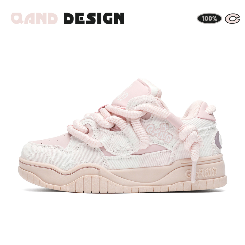 【Luhu Same Style】Qianda Original Sneakers 2025 New Pink Loafers Niche Versatile Height-Increasing Shoes
