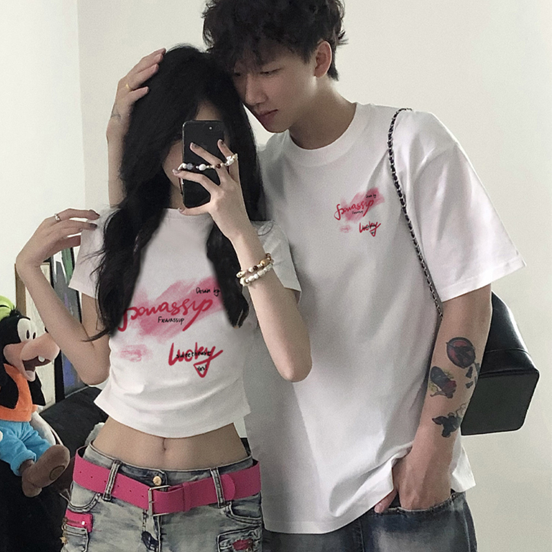 Couple's T-Shirts 2026 New Style, One Long and One Short, Waist-Cinching with Heart Design, Summer Short-Sleeve Half-Sleeve for Women