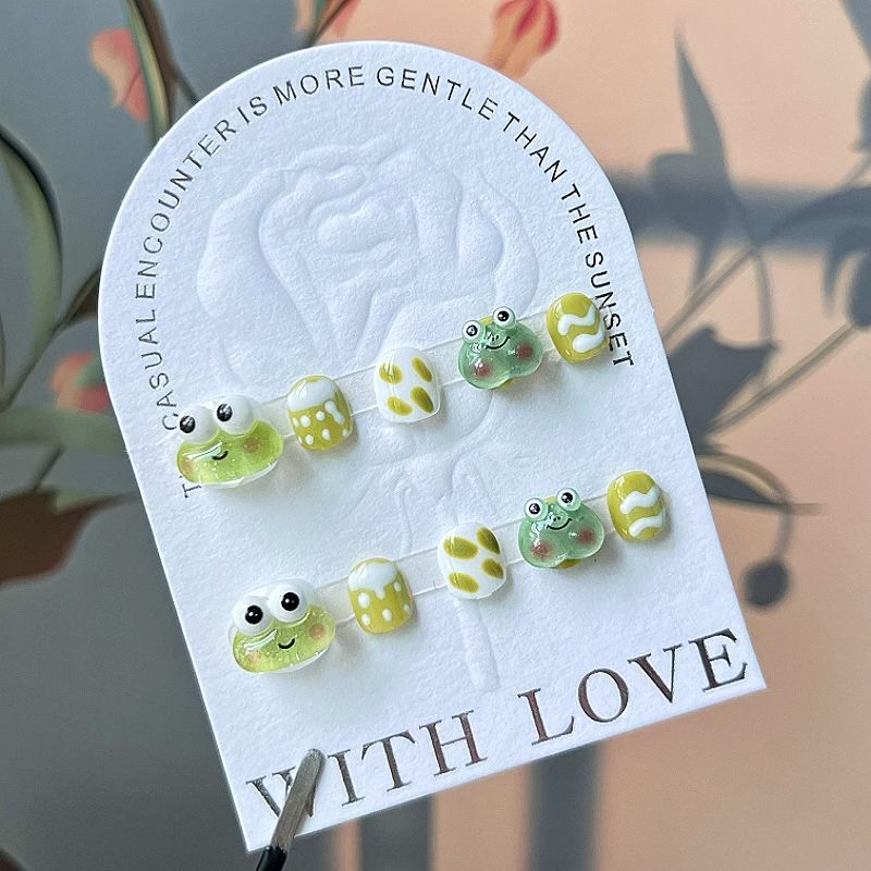 Handmade Nail Art for Children Dopamine Blush Frog Quirky Personality Student Cute Cartoon Pure Handmade Nail Stickers